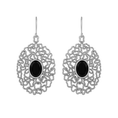 Schwarze Spinell-Filigran-Hängeohrringe - 925er Sterlingsilber