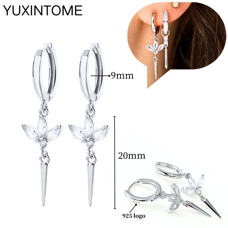 925 Sterling Silver Ear Needle Fashion Hoop Earrings White Crystal Luxury Women's Silver Earrings Wedding Women's Jewelry Gift