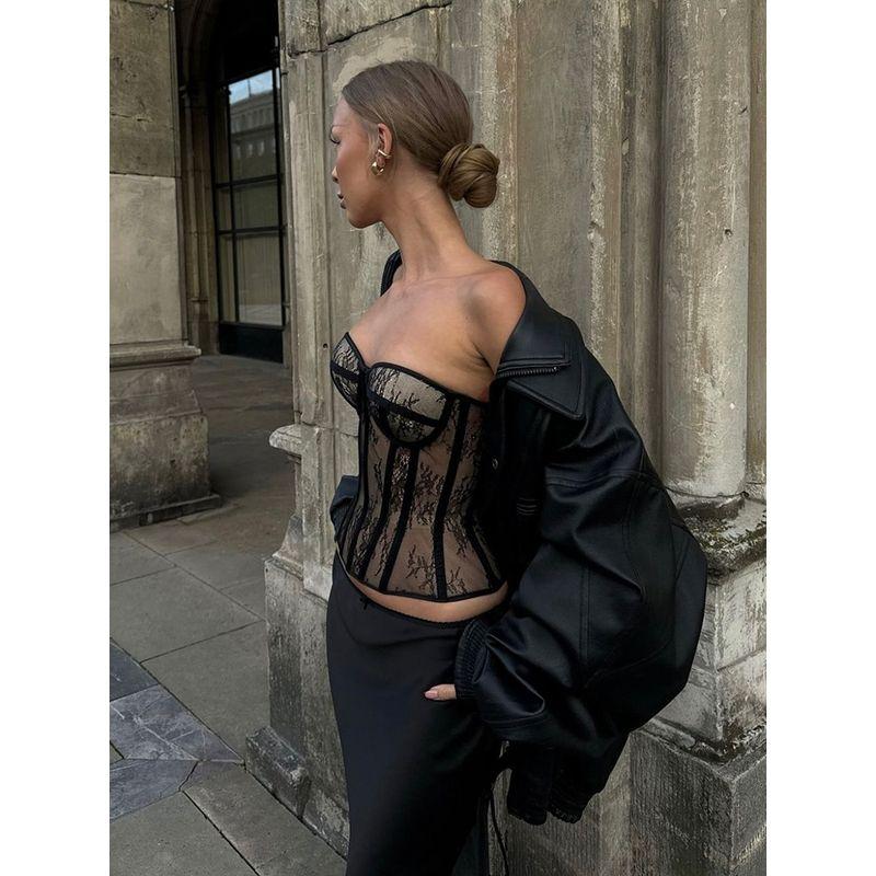 # Sisjuly# French Retro Lace Patchwork Fishbone Sexy Tube Top Female Sexy Skinny Slimming Easiest for Match Tops