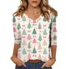Women's Tops Three-quarter Sleeve Shirt V-neck Loose Casual Shirt Print T-shirt
