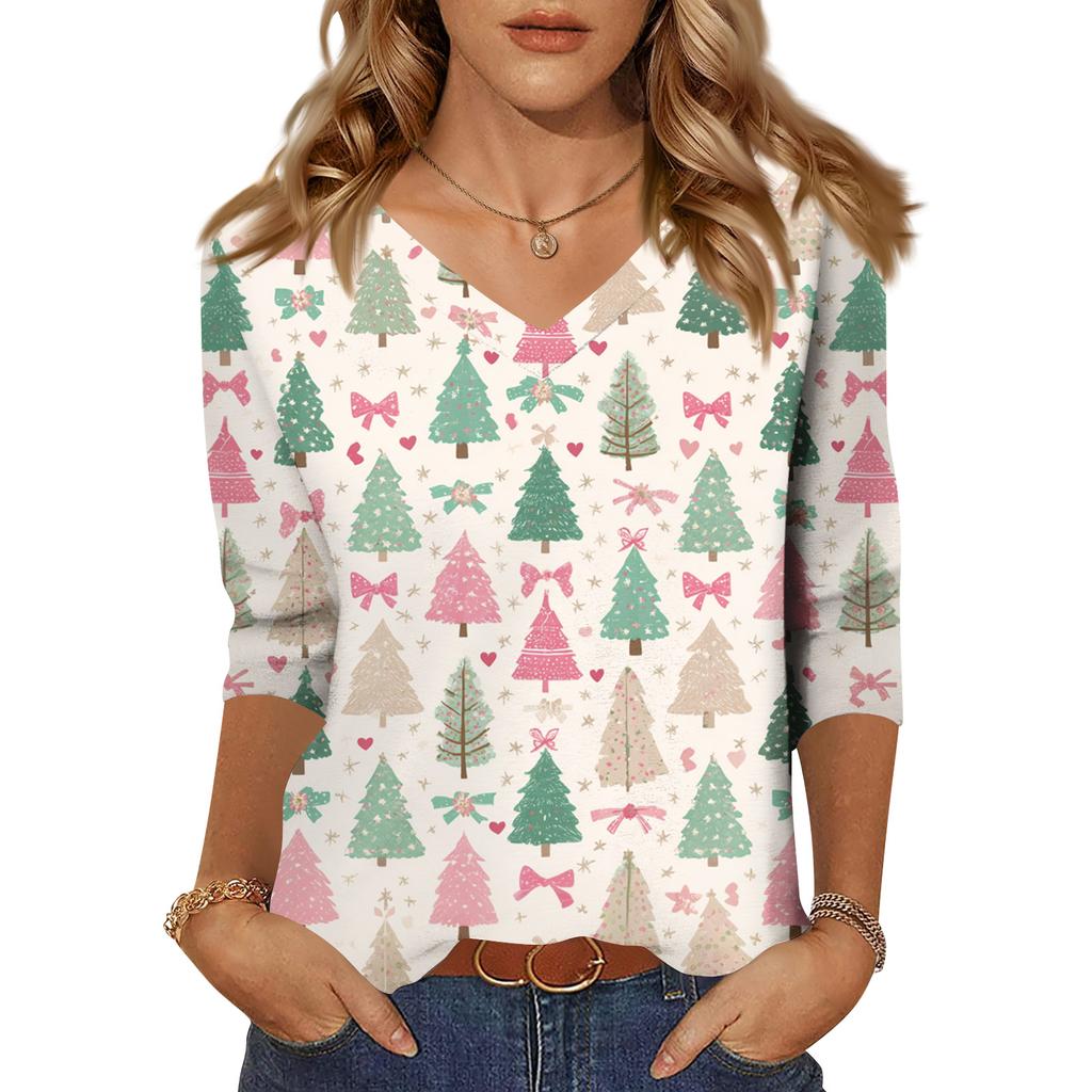 Dámské topy Tříčtvrteční rukáv Košile Výstřih do V Volná Ležérní košile Potisk Tričko