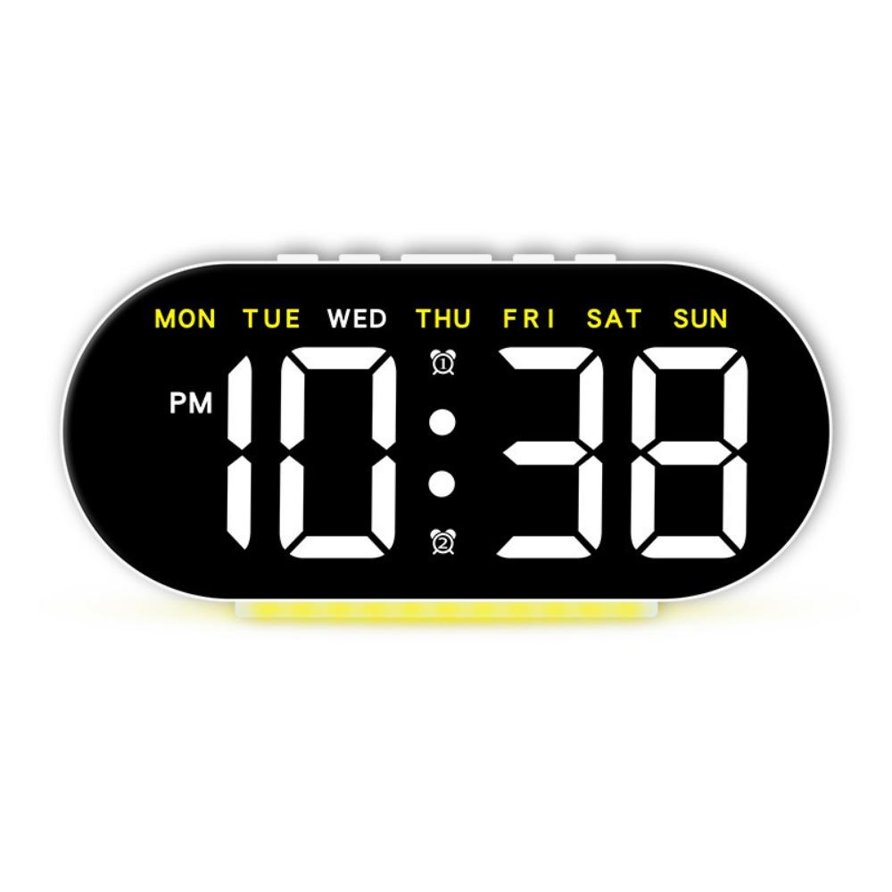 Large Screen LED Electronic Clock Minimalist Design Ambient Light Clock Indoor Use yellow light