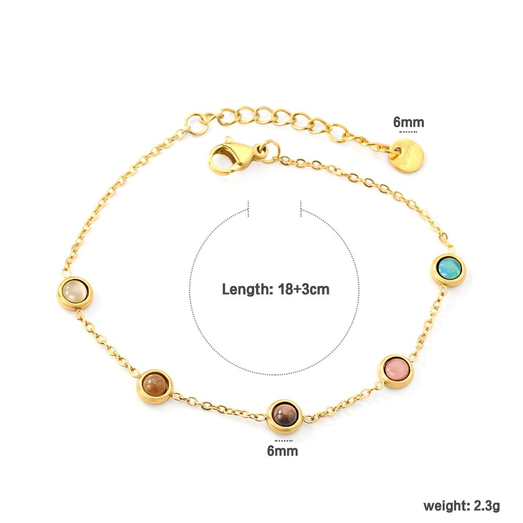 Simple and Elegant Fashion Round Diamond Bracelet, Stainless Steel Gold-plated Waterproof Jewelry, Date Accessory Gift for Girls