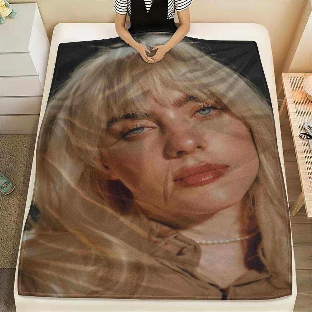 1Pc Billie Eilish Print Flannel Blanket, High quality Comfortable for All Seasons, Home Decor, Warmth and Comfort, Perfect for Christmas Gifts