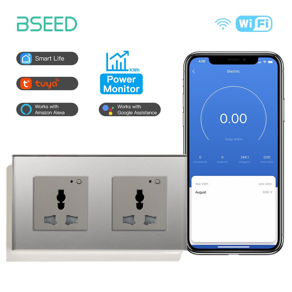 BSEED Wifi Multi-Function Socket Smart Universal Power Socket Wall Electric Socket Tuya Smart Life Google Alexa Voice Control