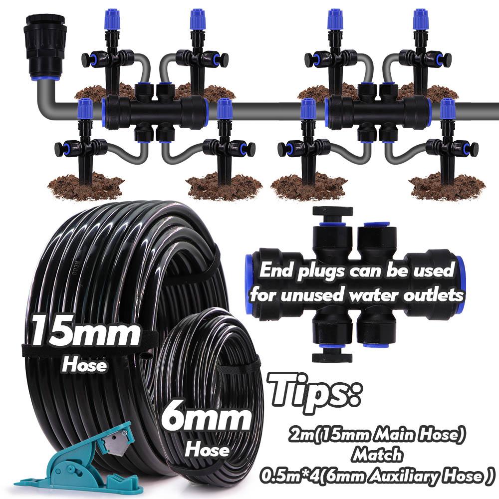 1/2" 360° Bubbler Irrigation Watering System Adjustable Sprinkler OD-15mm PE Hose Quick Connector for Garden Dripper Sprayer Kit