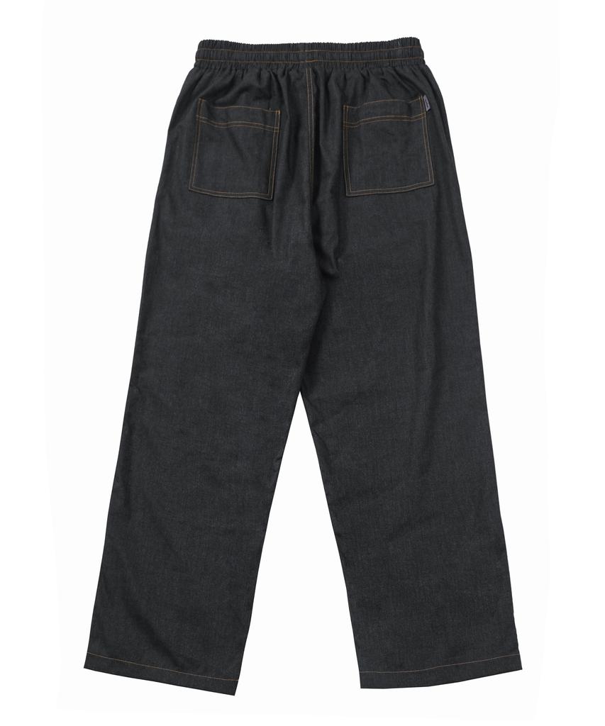 ARCANE FUNK Black Faux Denim Elastic Waist Wide Pants