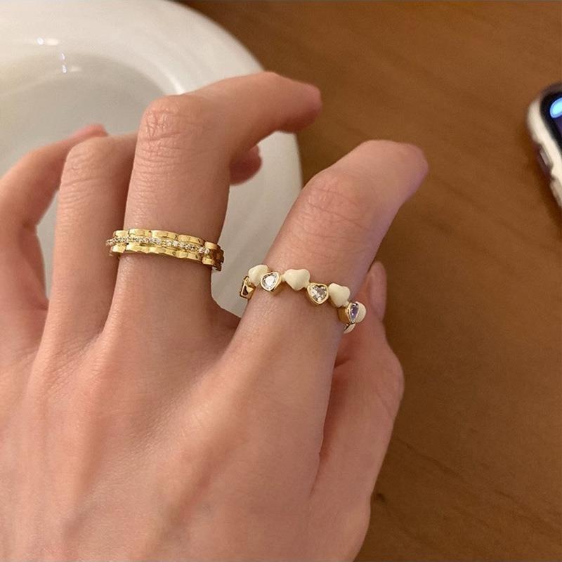 Elegant Heart Design Open Ring For Women Crafted From Durable Copper With Stone Zircon