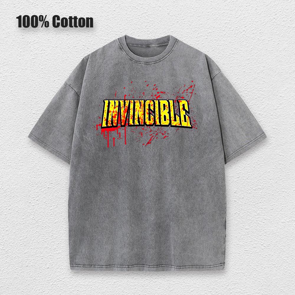 

Женские футболки Invincible Hero с винтажным принтом, хлопковая свободная выстиранная футболка, одежда, винтажная футболка с коротким рукавом и круглым вырезом, унисекс 4XL