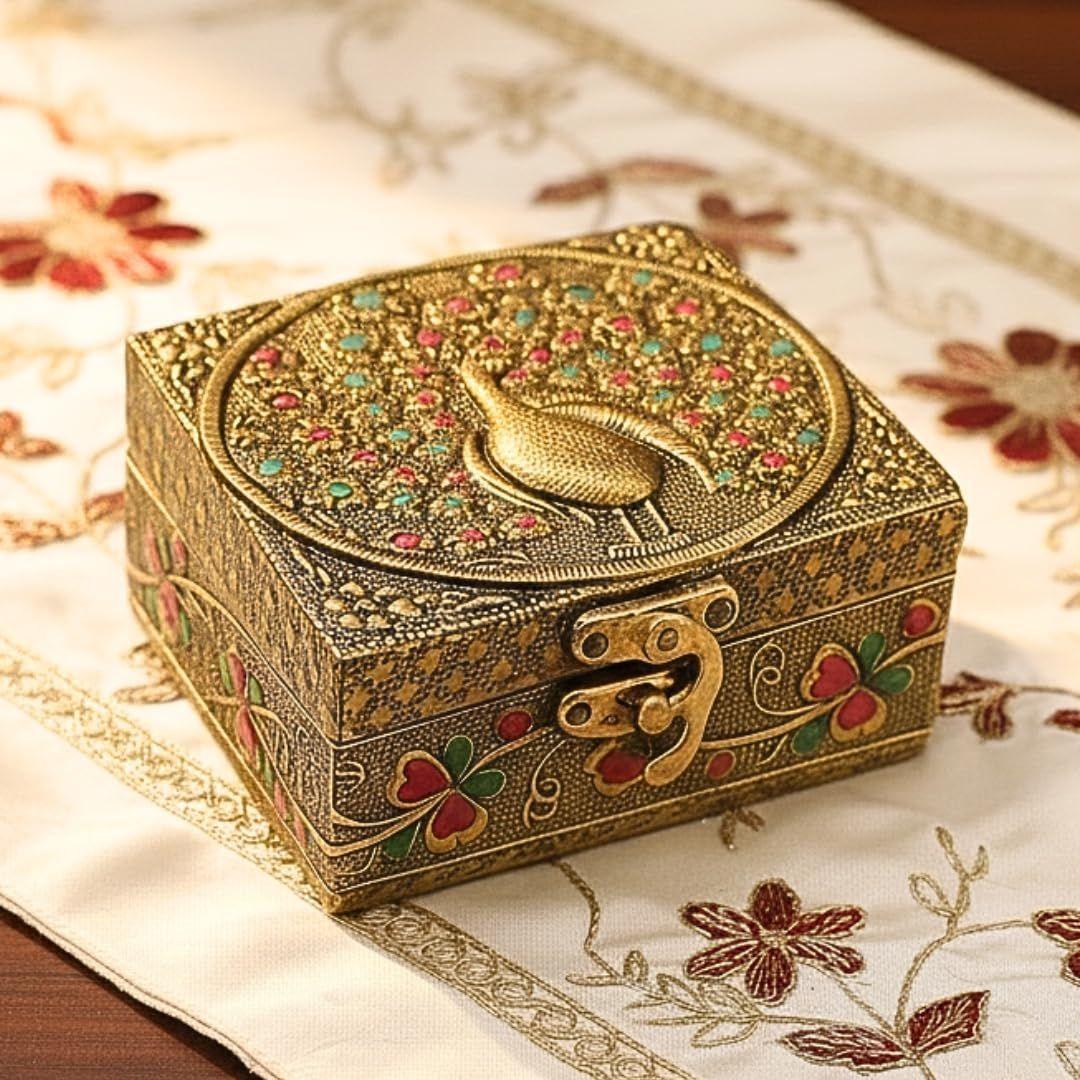 Trendifly Handmade Wooden Oxidised Jewellery Organizer Storage Box With Lock Small Size |