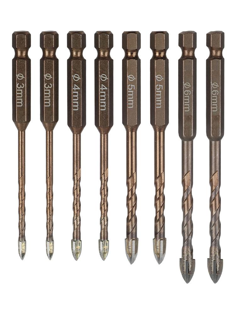 8pcs Cross Hexagon Drill Bit Set for Various Materials for Wood Metal Glass and Plastic Drilling with Electric Drill