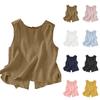Women's Button-down Round Neck Linen Sleeveless Vest With Two-way Design
