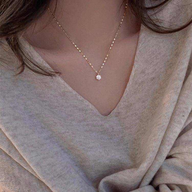 Shiny Pendant Necklace Simple Small Fresh Rhinestone Gold/silver Color Necklace Women's Accessories