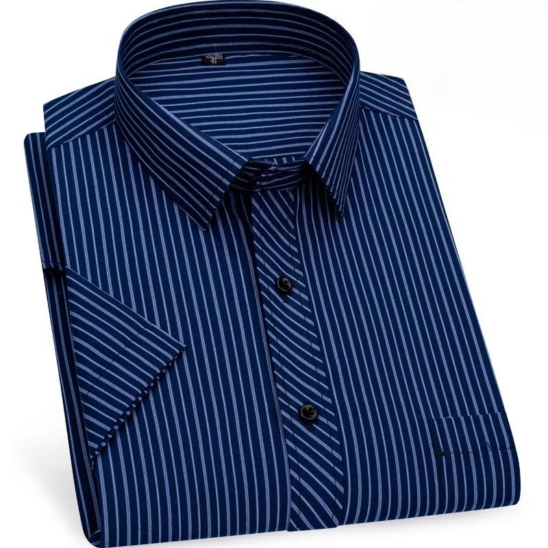 4XL Classic Stripes Solid Color Work Blue Black Plain White Shirt for Men Short Sleeve Shirts for Men 3XL Business Office Pocket