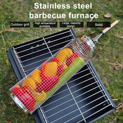 BBQ-Korb, dichter Grill, Hitzebeständigkeit, gleichmäßige Erwärmung, Edelstahl-Drahtgeflecht, Zylinder, Grillen, BBQ, rollender Grillkorb, Küchenwerkzeug