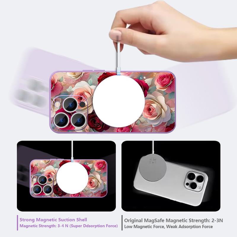 For iPhone 17 Pro Max Case Oil Painting Rose Flowers Magnetic For Magsafe Silicone Cover For iPhone 16 Pro Max Funda iPhone 15 14 13 12 11 16E