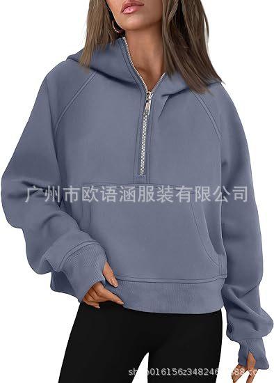 Popular European and American autumn and winter new hooded zipper thickened sweater top women