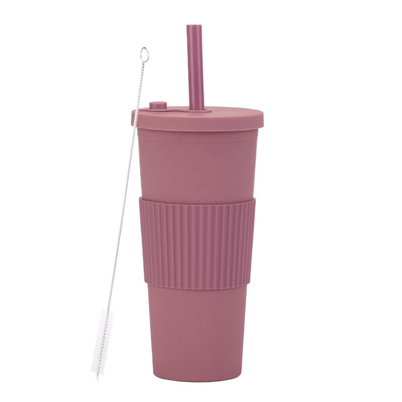 2025 Large Capacity Double Layer Plastic Cup Large Hole Straw Pearl Boba Milk Tea Cup Portable Outdoor Straw Cup