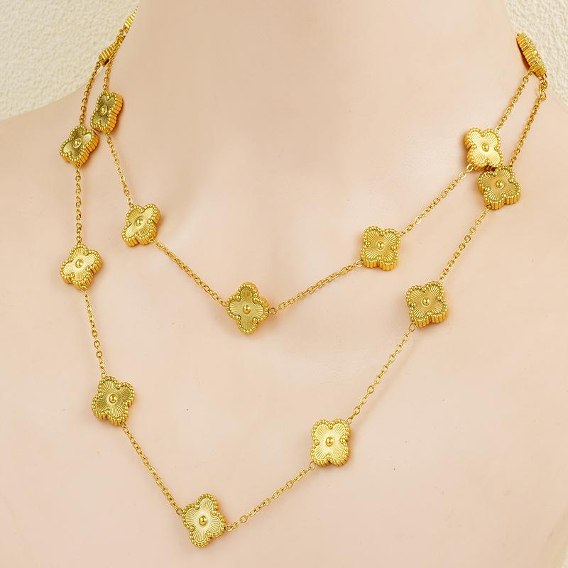 

Высококачественное ожерелье длиной 90 см с 20 цветами, двухсторонний кулон в виде четырехлистного клевера на удачу, модная универсальная цепочка для свитера 15MM-18K-90CM