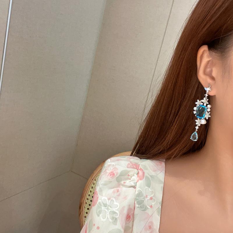 French Butterfly Flower Drop Earrings Elegant Hyland Gemstone Micro-Set Earrings Women'S Gold Jewelry