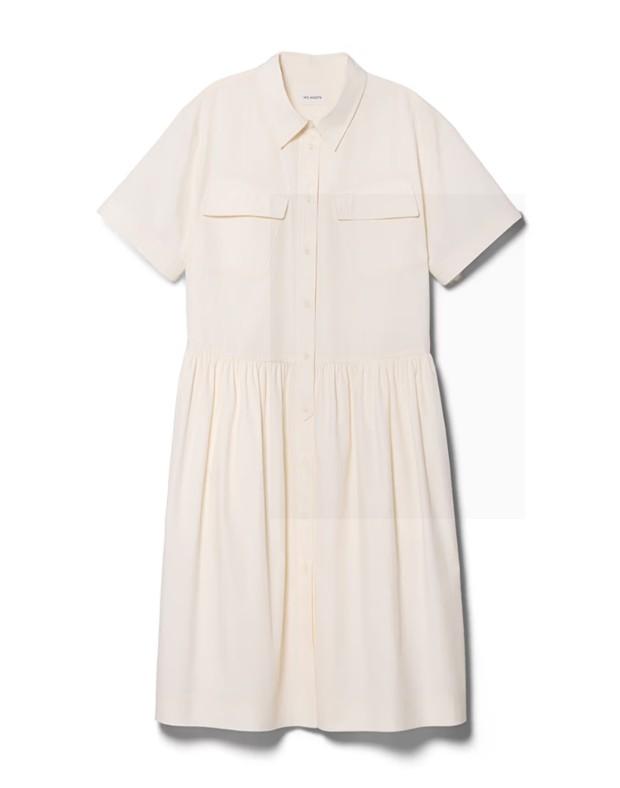 Hejiseu [His] Ivory Button-Down Short Sleeve Dress
