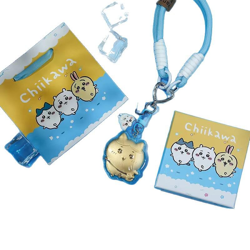 999 Pure Gold Chiikawa Jii-san Hachi-san Usagi Phone Lanyard Keychain Pendant