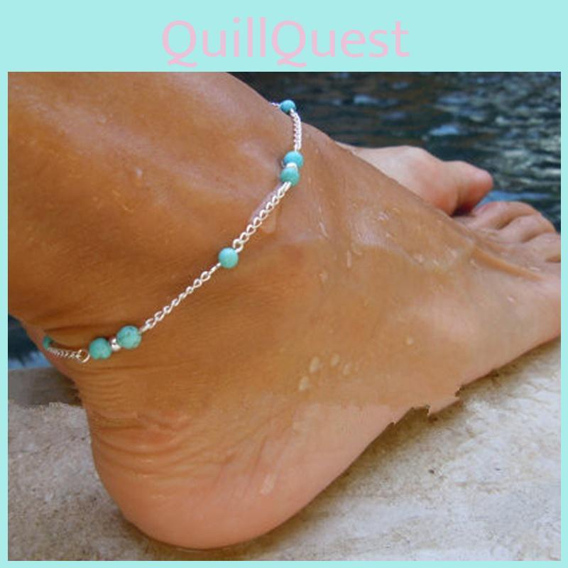 Minimalist Ankle Chain With Handcrafted Turquoise Beads For Daily Wear Gifts And