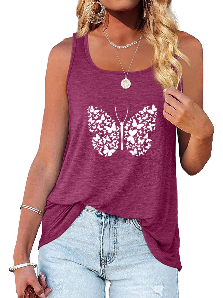 Women Fashion Print Sleeveless Top Summer Casual Round Collar T-shirt Pullover Loose Ladies Tank Top