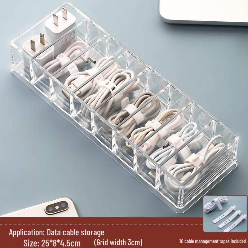 Transparent Multi-Grid Desktop Cable Organizer and Winder