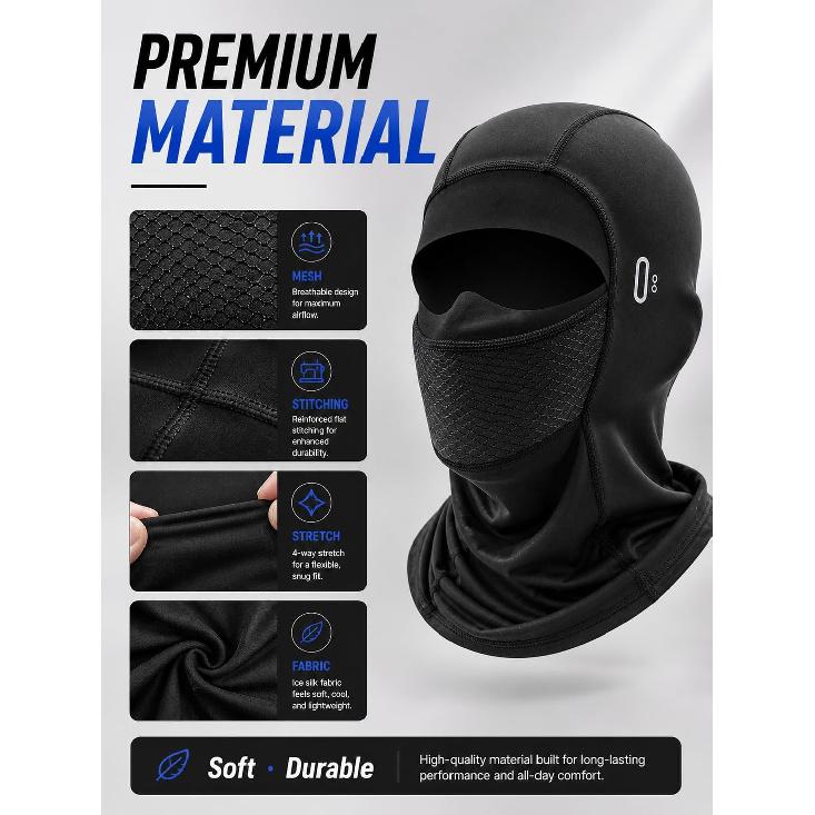 Cooling Breathable Balaclava Face Mask Men Black | Ice Silk, Summer Ski Mask, Motorcycle, Work, Cycling