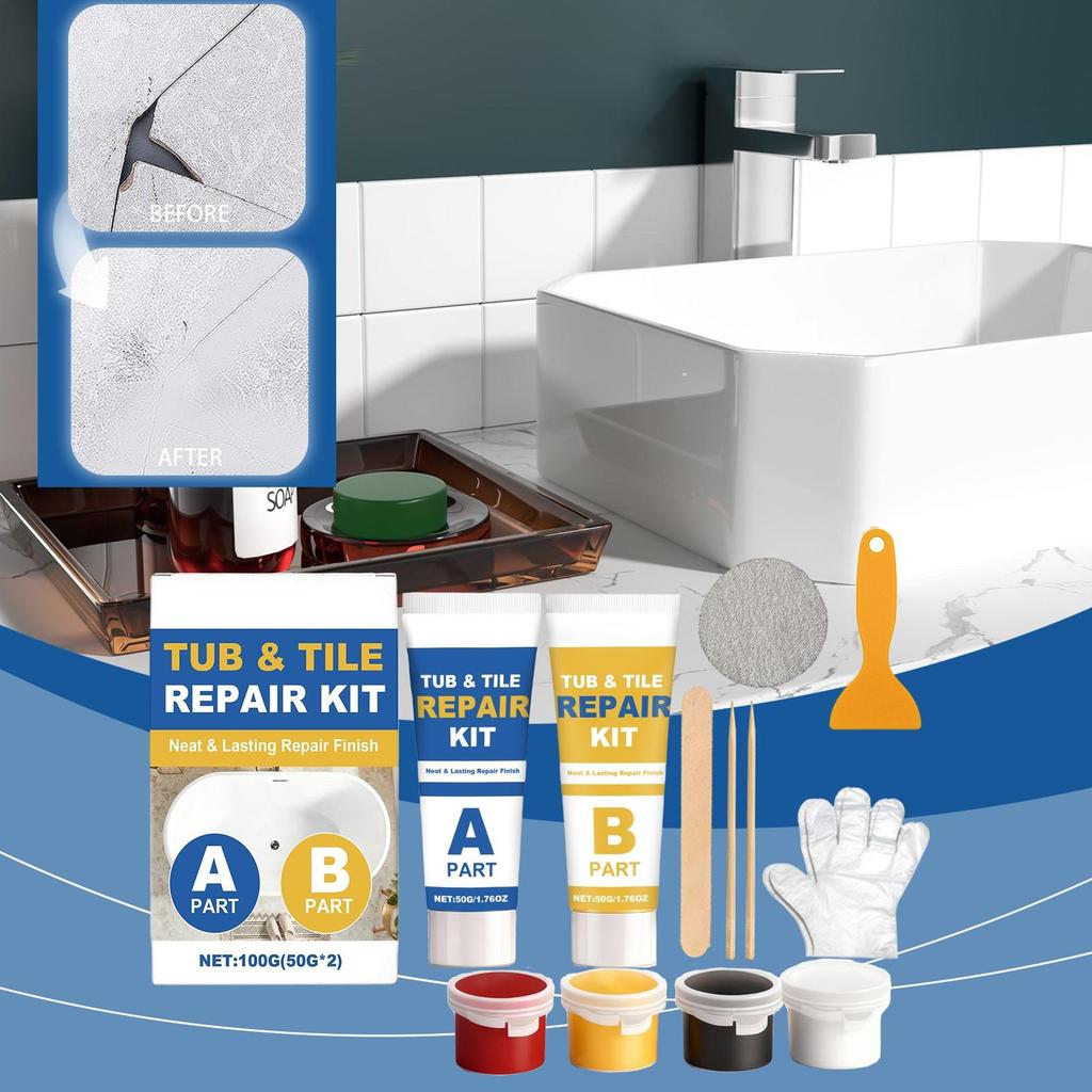 Waterproof Strong Adhesive Ceramic Tile Repair Kit for Bathtub Bathroom Kitchen Floor Toilet Shower Room Marble Caulk Cracked