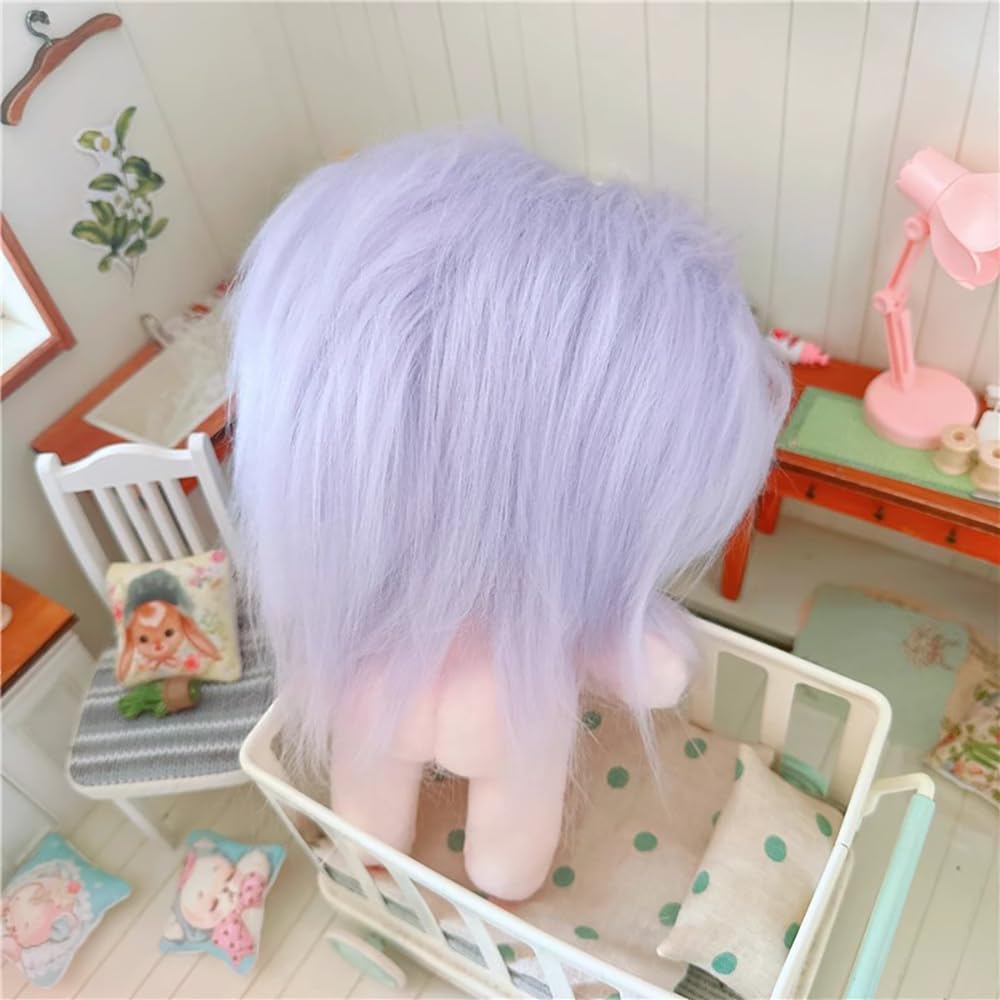 niannyyhouse 20cm Plush Fried Black No Regular Cotton Girl, Purple, Hair, Hair, Attributes, Body, Doll, Dress-Up (12-Skeleton Included)