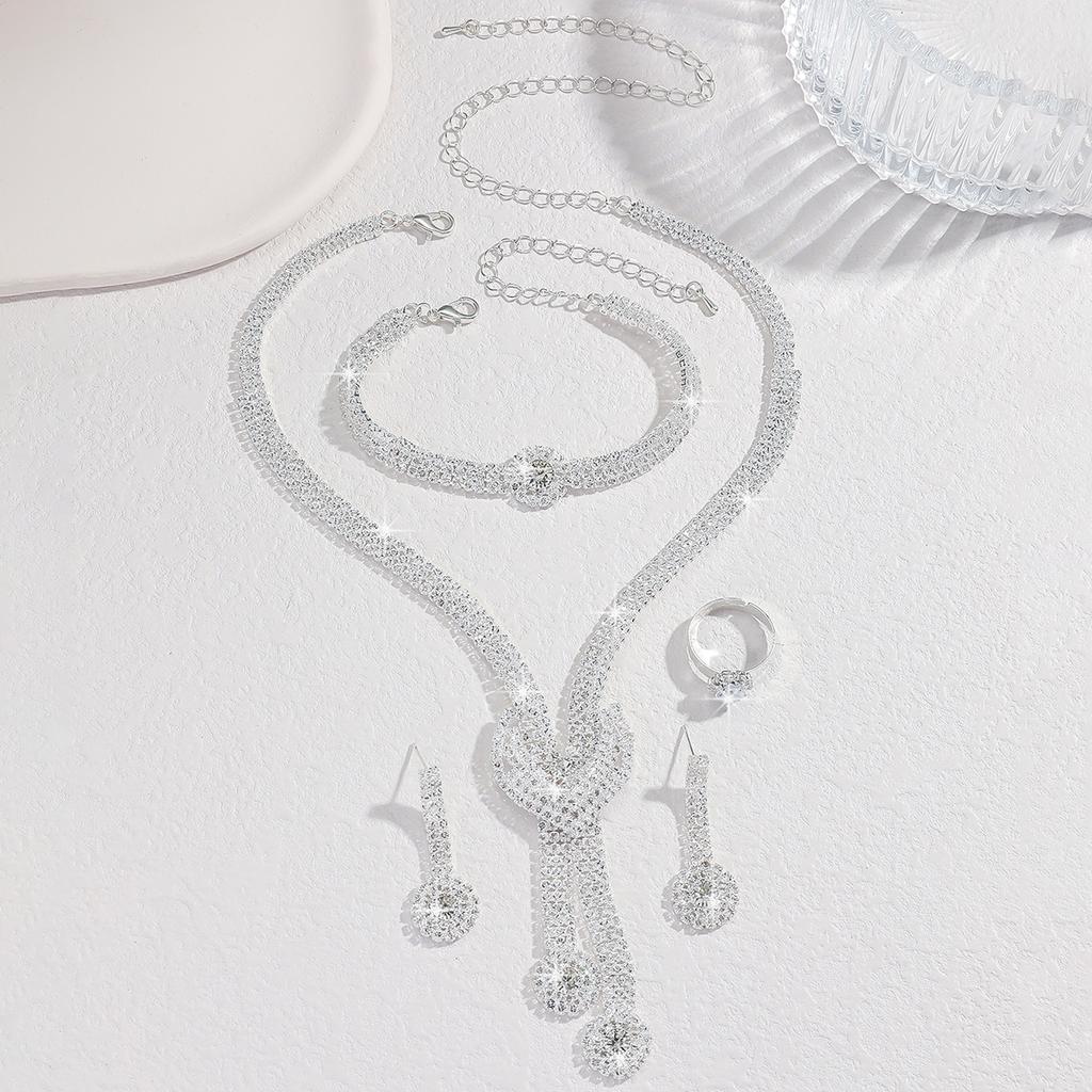 Modny Trend Damski Miedziany Łańcuszek z Pazurami Geometryczny Naszyjnik Kolczyki Bransoletka Zestaw z Cyrkoniami Prezent na Ślub Bankiet Imprezę Święta