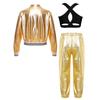 Girls Cross Back Vest Set Sleeveless Keyhole Long Sleeve Jacket Zipper Pants Hip Hop Dance Costume