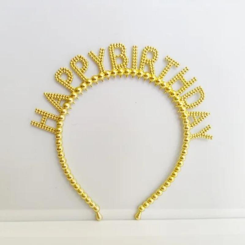 New Pearl Hair Band Happy Birthday English Letter Headband Children's Birthday Party Jewelry Gift Hair Accessories for Girls