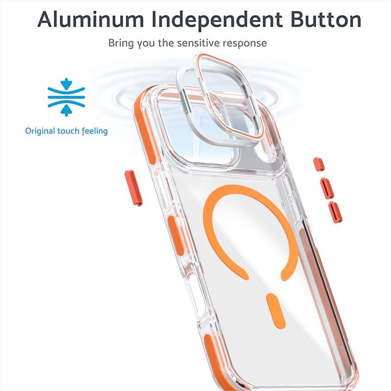 Applicable To IPhone17 Pro Transparent Magnetic Bracket Mobile Phone Case Apple 16 15Pro Max Independent Metal Buttons