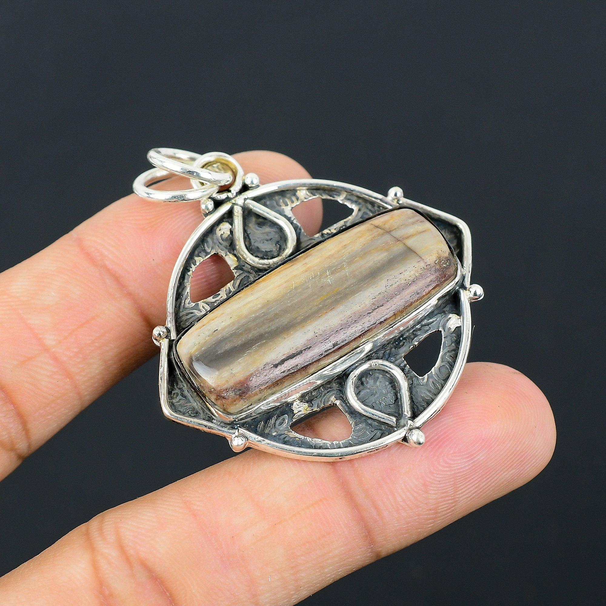 Gift For Women Jewelry Pendant 925 Sterling Silver Natural Flint Stone Gemstone