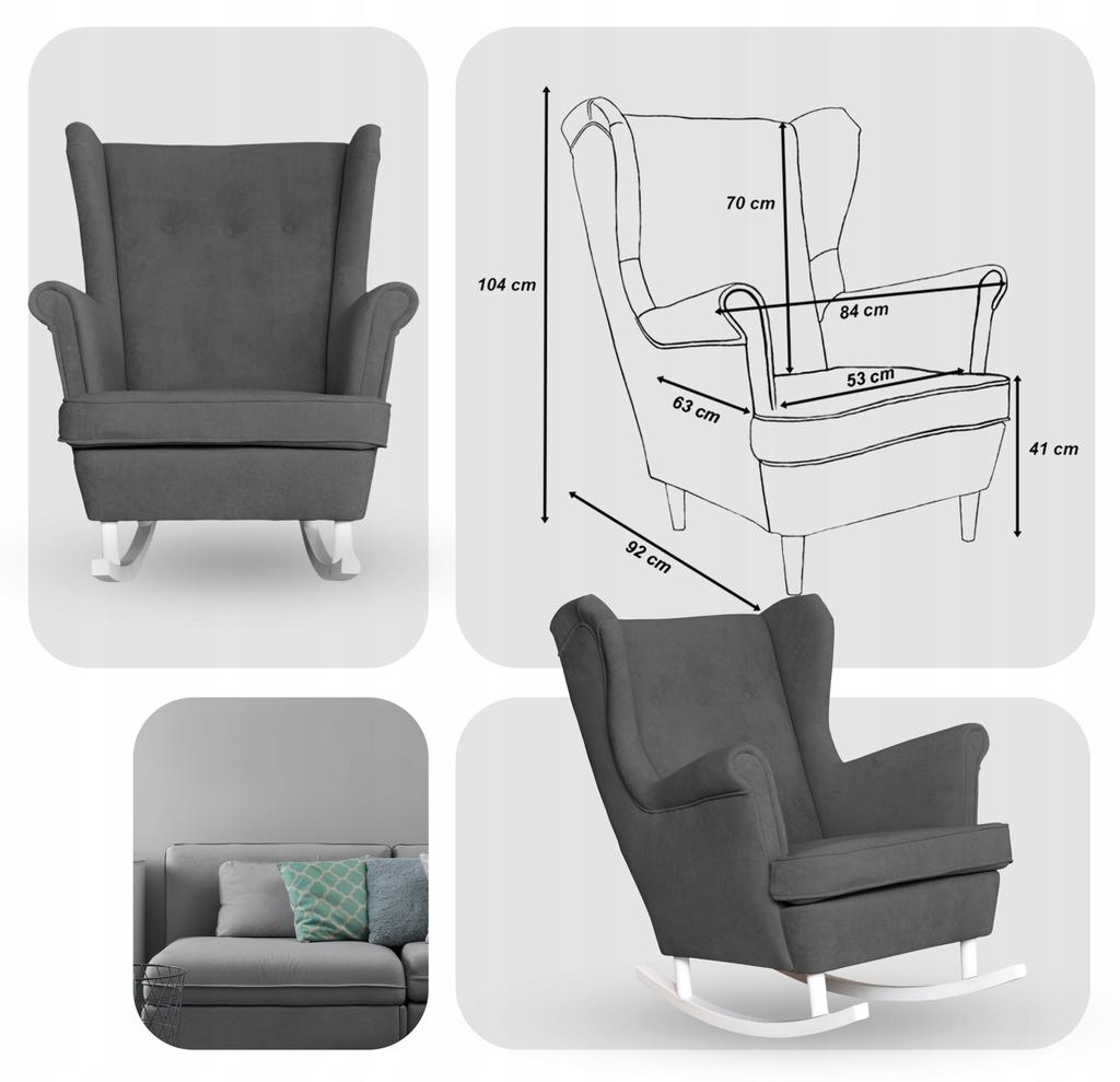 Fotel uszak bujany skandynawski welur Hunter Family Meble szary