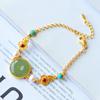 Chinese-Style Fu Lu Ping An Lucky Jade Ring Bracelet with Green Inlay