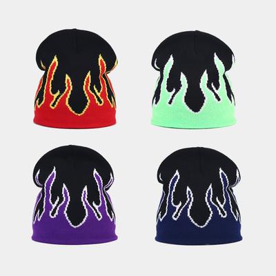 Herbst Strickmütze Herren und Damen Hip Hop Mode Flammen Jacquard Hoodie Winter Outdoor Radfahren Vielseitige Schirmlose Mütze