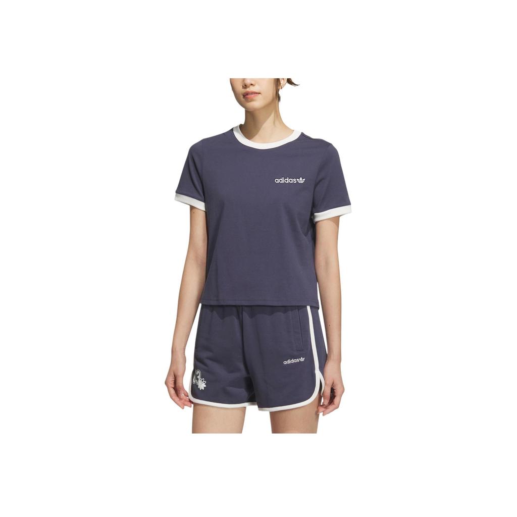 adidas Originals Women's Navy Blue Retro Regular Shoulder Crew Neck Short Sleeve T-Shirt JM7973