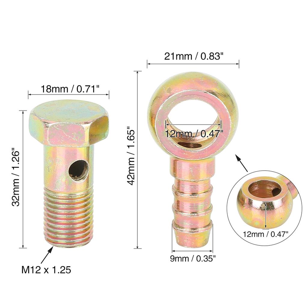 uxcell Banjo Slange 12mm Barb Bolt Fittings Banjo Bolt Skivesett Bronsetone for Motorsykler Sett med 2