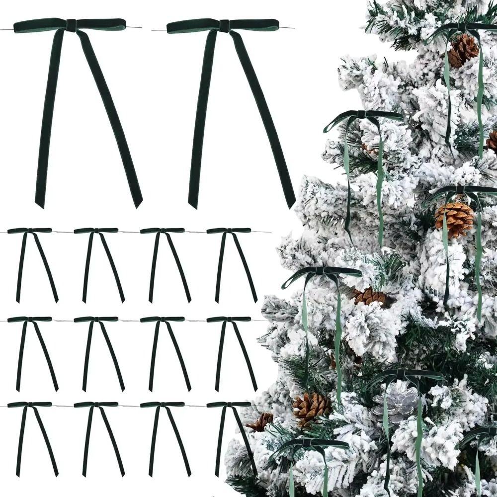 24Pcs Cable Tie Christmas Tree Bows Velvet Material Christmas Gift Bow Tie  Tree Wreaths