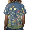 Women Vintage Floral Print Short Sleeve Shirt Loose Fit Button Down Collar Top Casual Linen Cotton Blend Blouse