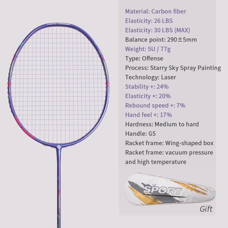 Raquete de badminton 28LBS fibra de carbono homem mulher adulto alta elasticidade durável principal Ataque raquete defesa Nível de competição