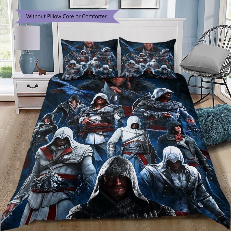 Triangolo Dorato AC Simbolo Biancheria da Letto Copripiumino Set Morbido Tessuto Microfibra Serie Assassin's Creed Multipli Motivi Biancheria da Letto Per Appassionati di Videogiochi