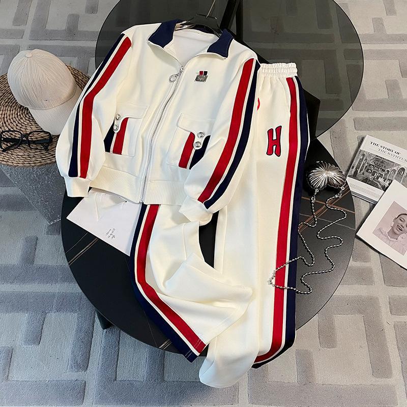 

Белый контрастный топ с воротником-стойкой на молнии для женщин, сезон весна-осень, повседневный широкий комплект с длинными рукавами в студенческом стиле L белый