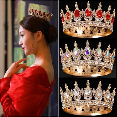 European and American Bride Alloy Crown Round Hair Crown  Baroque Wedding Main Wedding Dress Headwear Birthday Crown