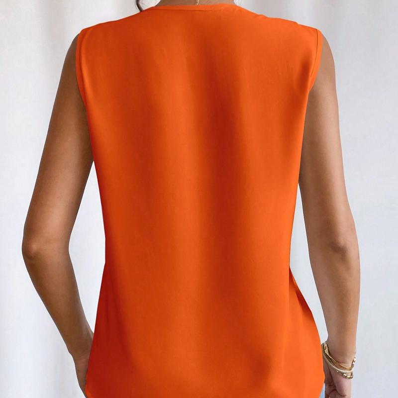 Summer New Pleated V-neck Solid Loose Shirt Women Sleeveless Elegant Casual Woman Blouse Vintage Fashion Office Lady Plus Size Blouses Tops 24716