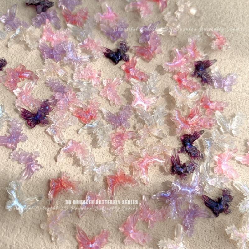 30Pcs Butterfly Mix Nail Charms 3D Ice Translucent Flash Multicolour Nail Decorations Accessories Nail Art Enthusiasts